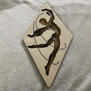 VINTAGE inverted chalkware male dancer ballerina Diamond bronze on ivory 16x9in 